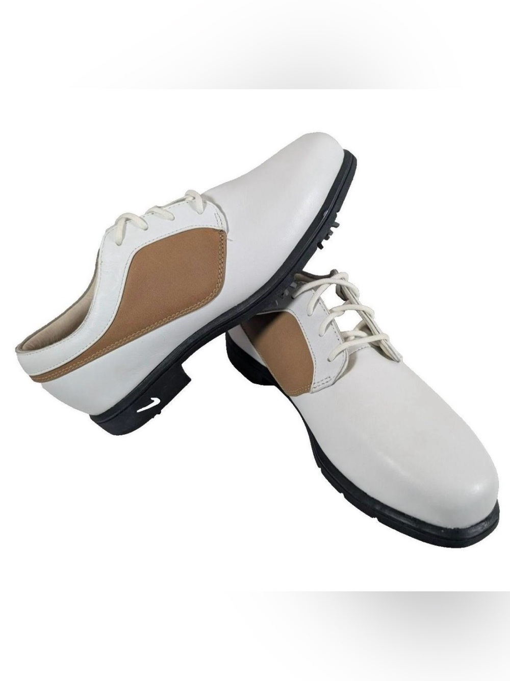 Vintage Womenβs White and Tan Golf Shoes - Classic Lace-Up Comfort